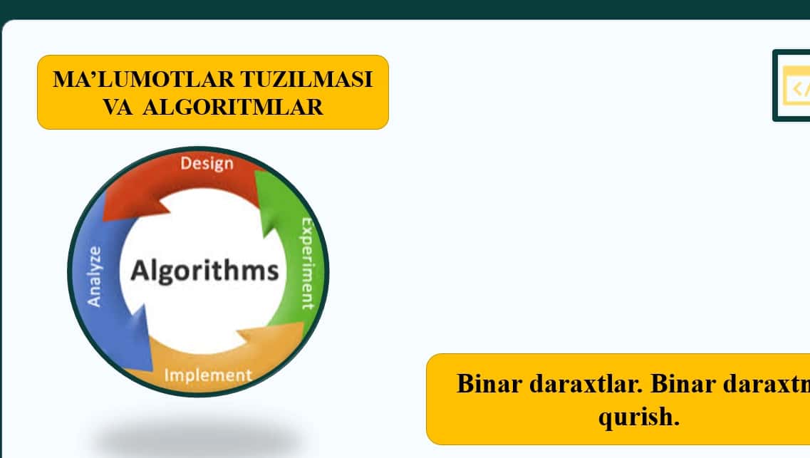 Binar daraxtlar. Binar daraxtni qurish. 1