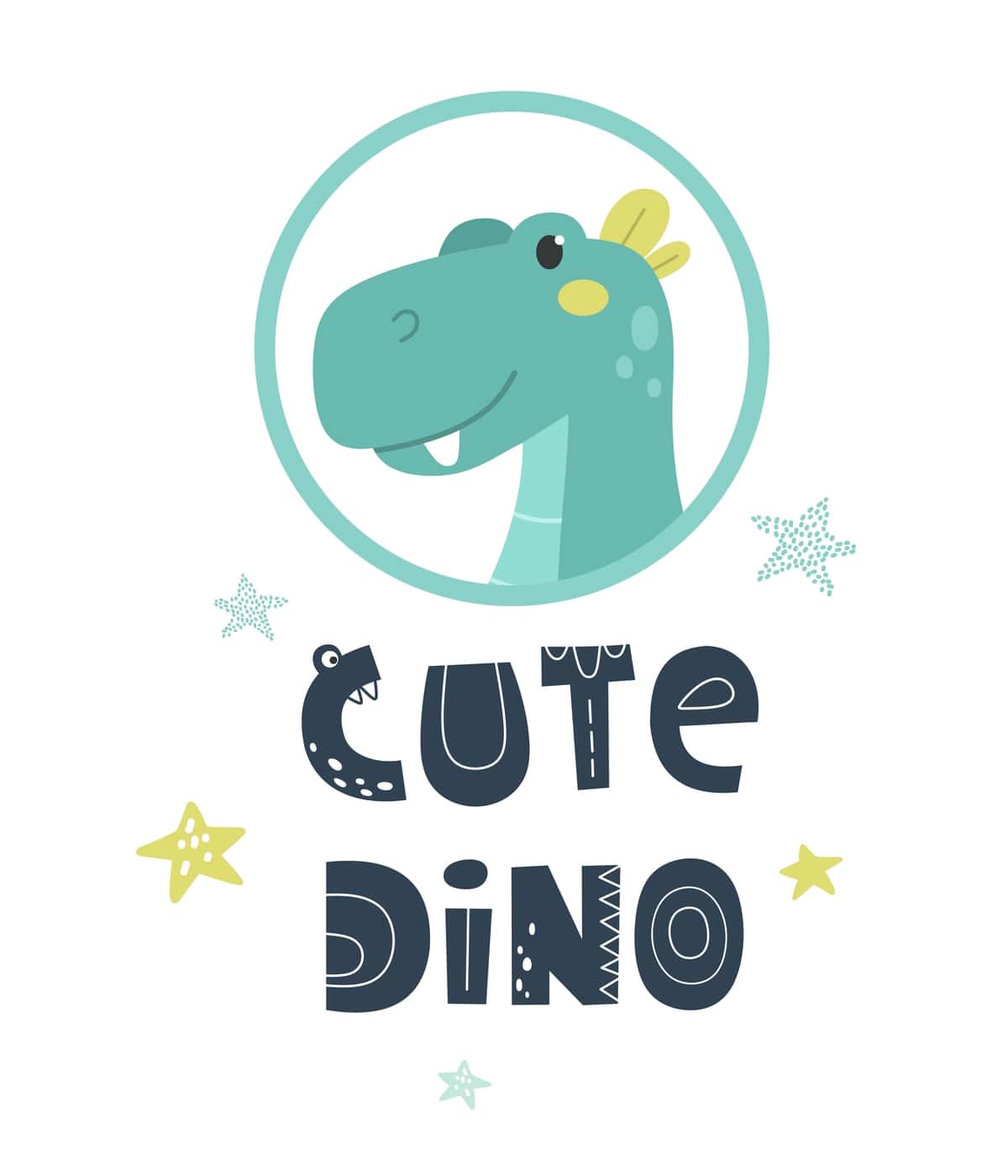 Yoqimli dinozavr qo'lda chizilgan vektor tasviri bilan yoqimli dino yozuvi | Cute dinosaur with cute dino lettering hand drawn vector illustration 1