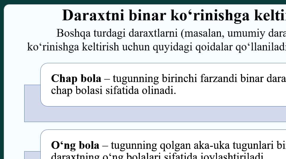 Daraxtlarni binar ko‘rinishga keltirish 2