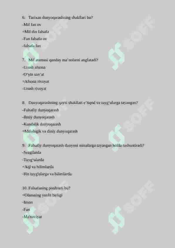 Falsafa fanidan 100 talik test javoblari bilan 2