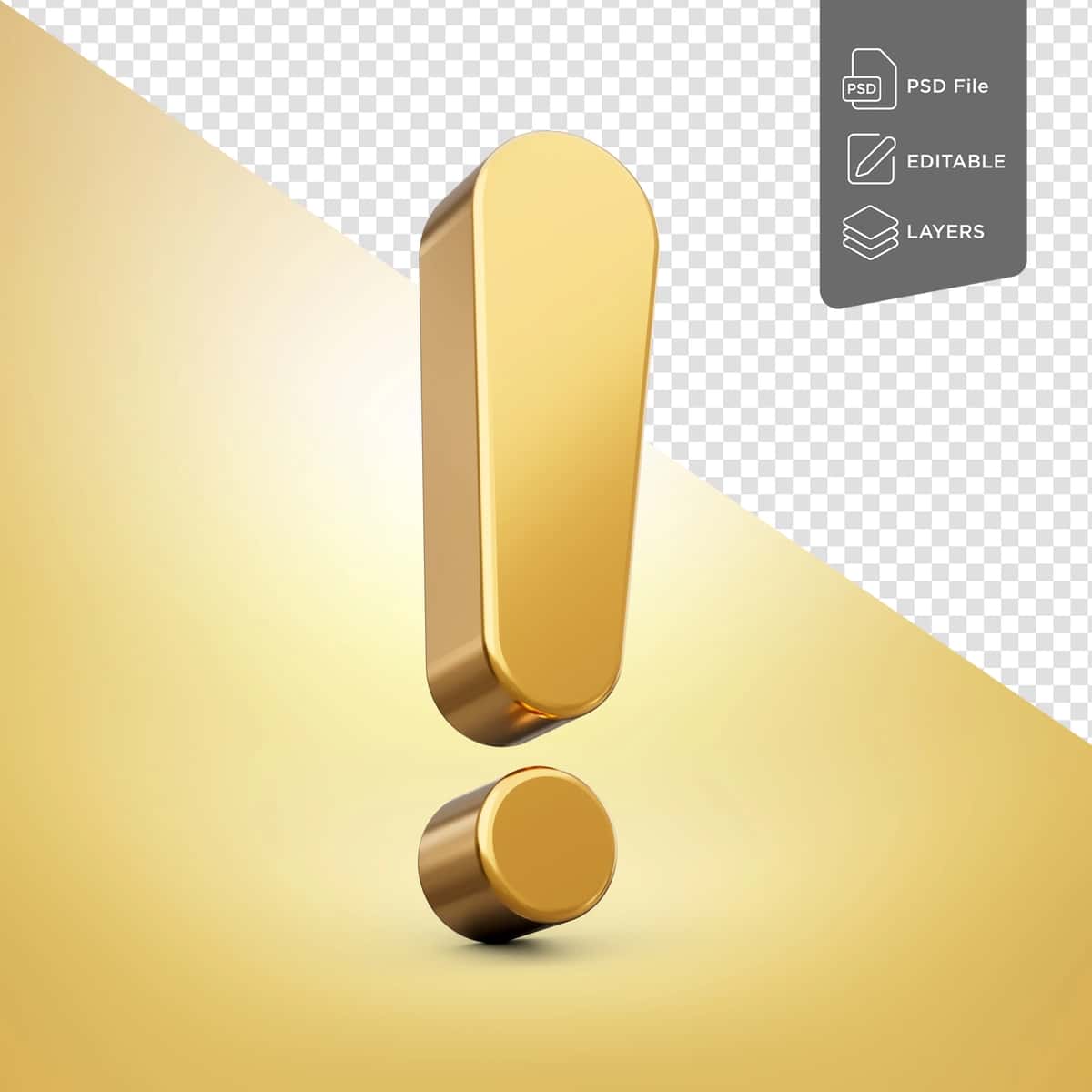 Oltin undov belgisi ajratilgan oltin fon 3D tasviri | Gold exclamation mark isolated golden background 3d illustration 1