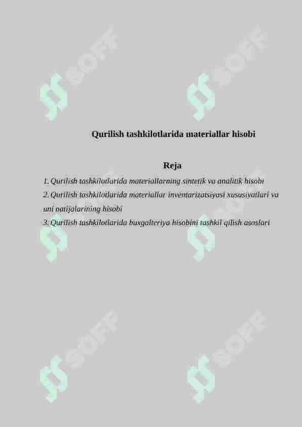 Qurilish tashkilotlarida materiallar hisobi 2