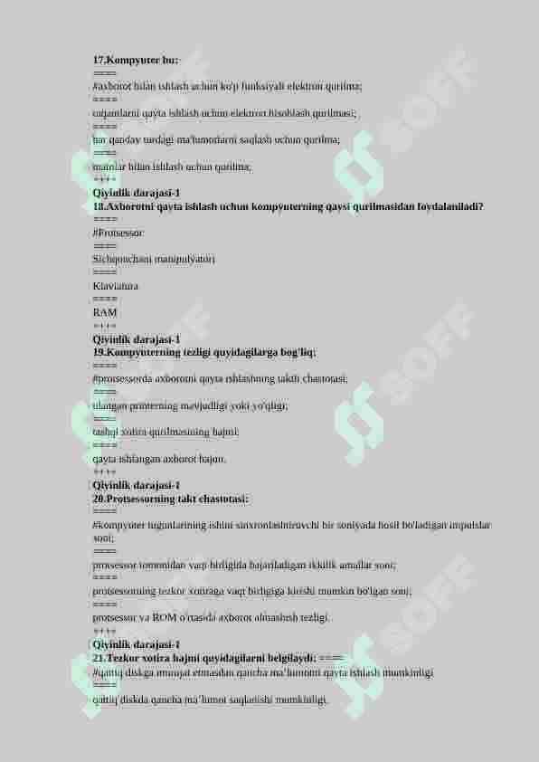 informatika fanidan 150 talik test javoblari bilan 5