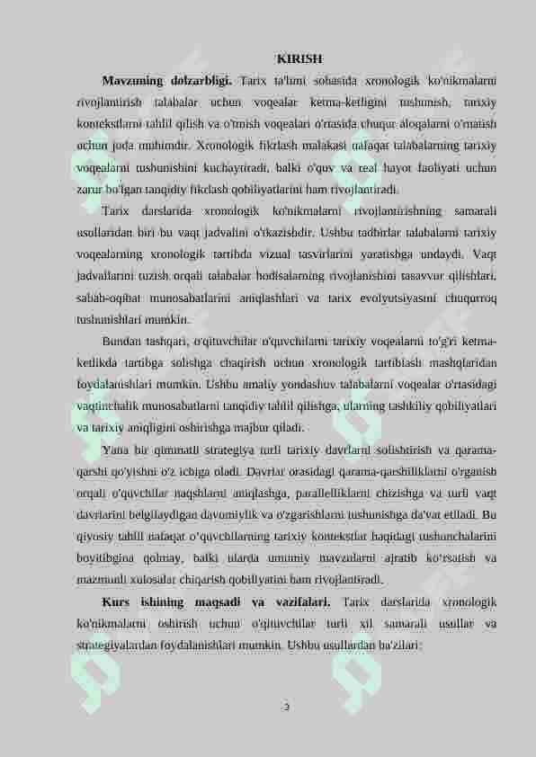 TARIX DARSLARIDA XRONOLOGIK KO’NIKMALARNING NAZARIY METODOLOGIK ASOSLARI mavzusida kurs ishi 3