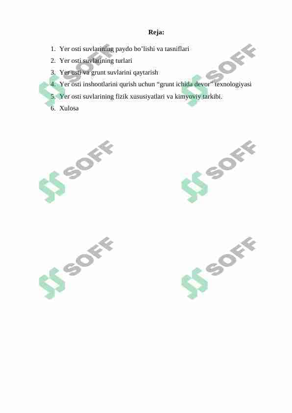 Yer osti suvlari va ularning geografik xususiyatlari