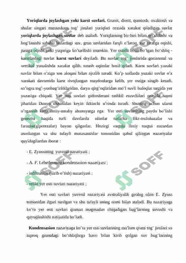 Yer osti suvlari va ularning geografik xususiyatlari 5