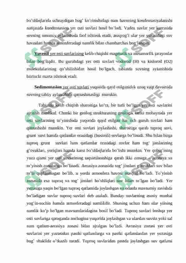 Yer osti suvlari va ularning geografik xususiyatlari 7