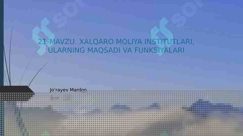 XALQARO MOLIYA INSTITUTLARI, ULARNING MAQSADI VA FUNKSIYALARI