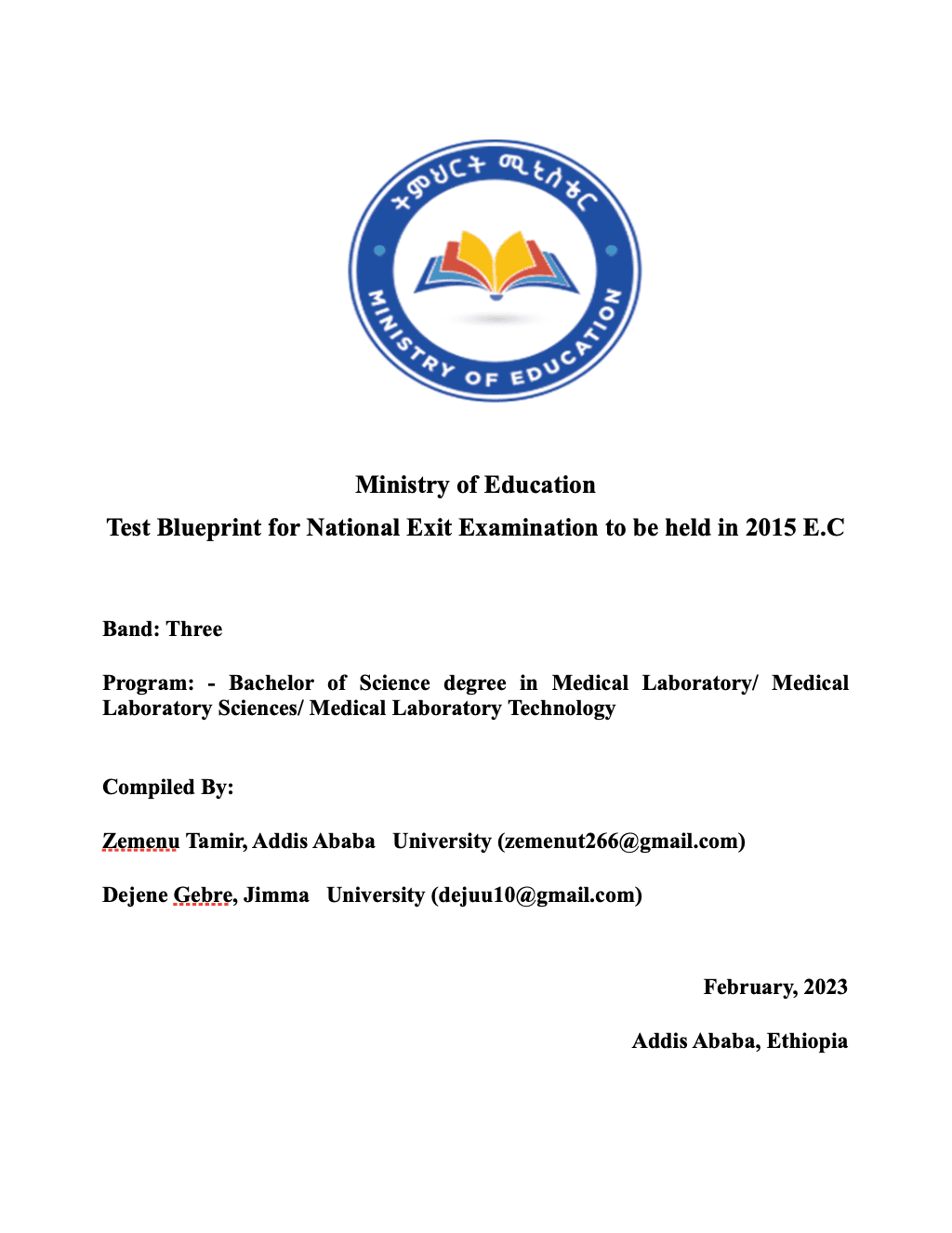 National Exit Examination Test Blueprint for Medical Laboratory Sciences 1