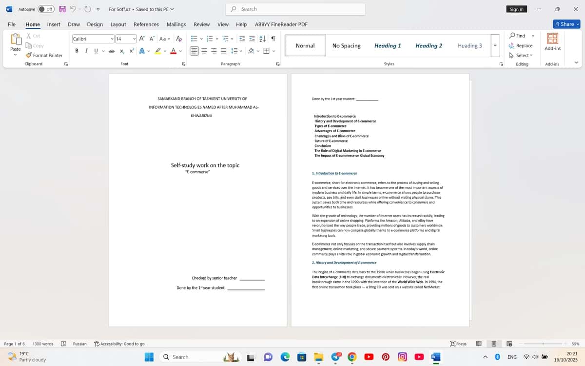 Ingliz tilidan E-commerse mavzusidagi self study work 1