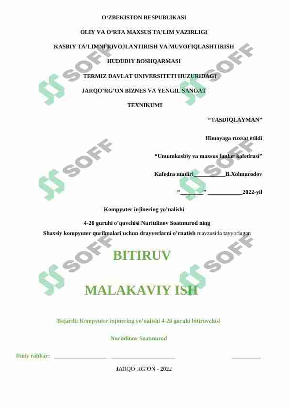 Shaxsiy kompyuter qurilmalari uchun drayverlarni o’rnatish