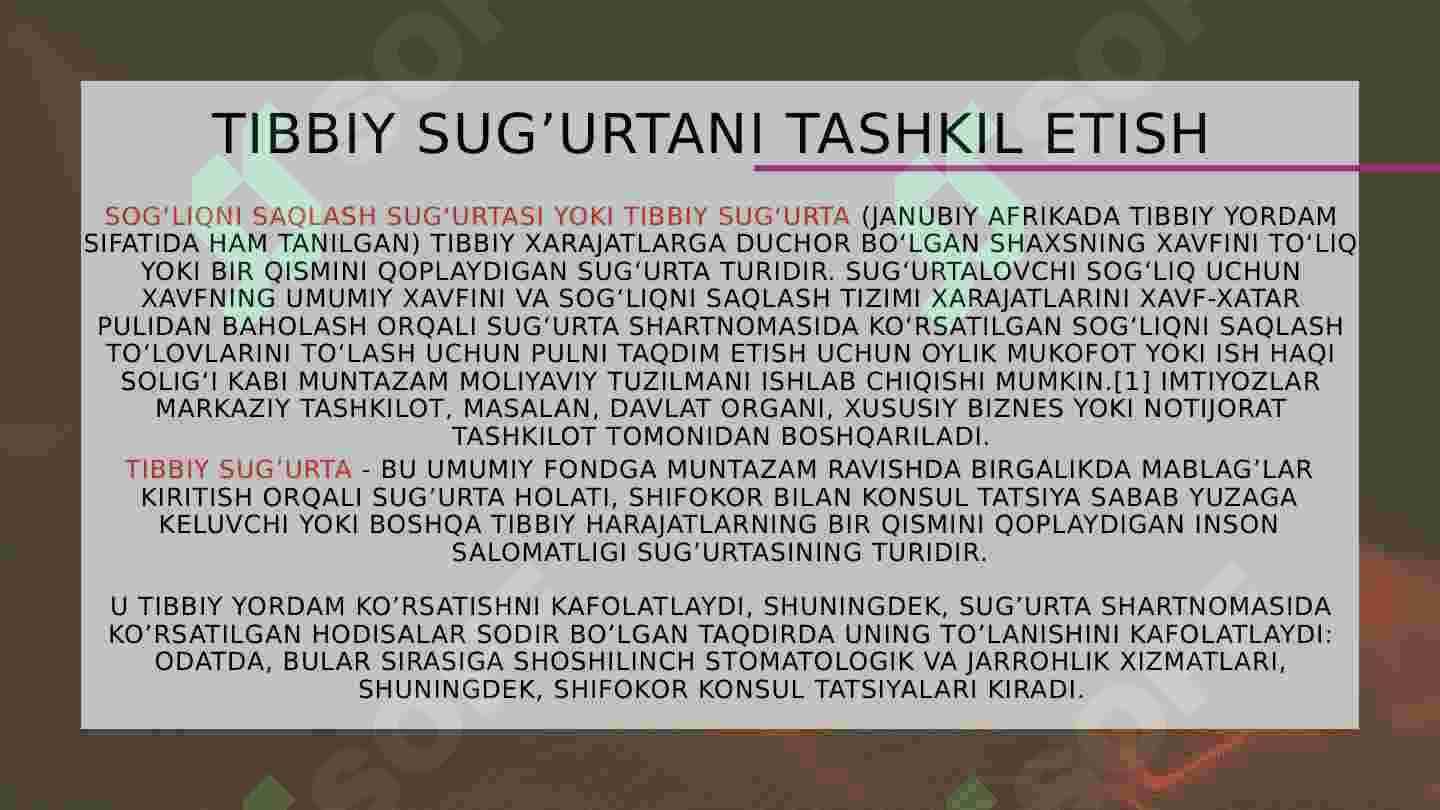 Sug’urta tasnifi 8