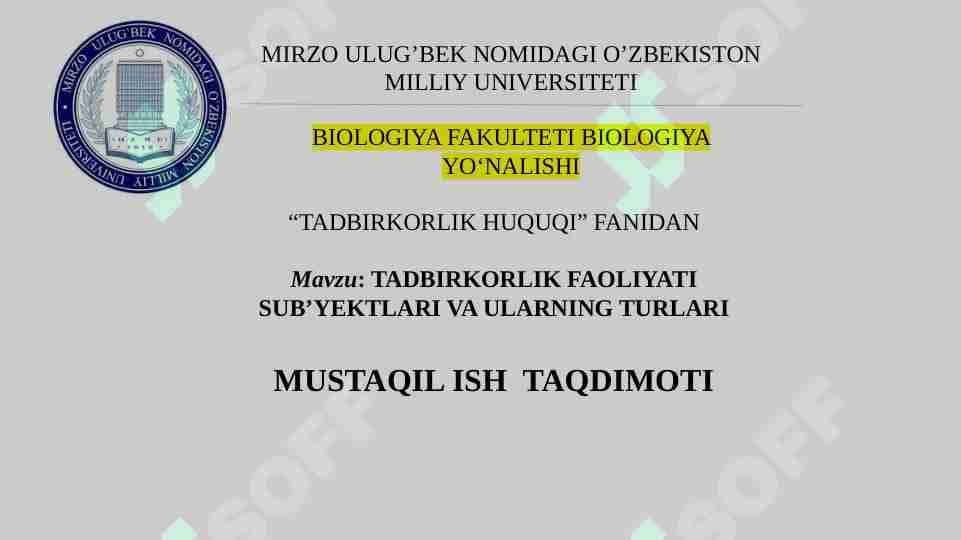 TADBIRKORLIK FAOLIYATI SUB’YEKTLARI VA ULARNING TURLARI