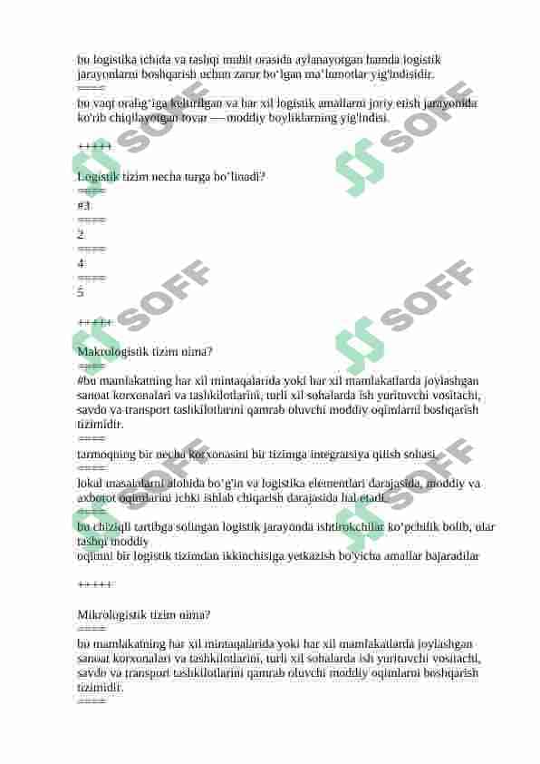 LOGISTIKA FANIDAN TESTLAR 4