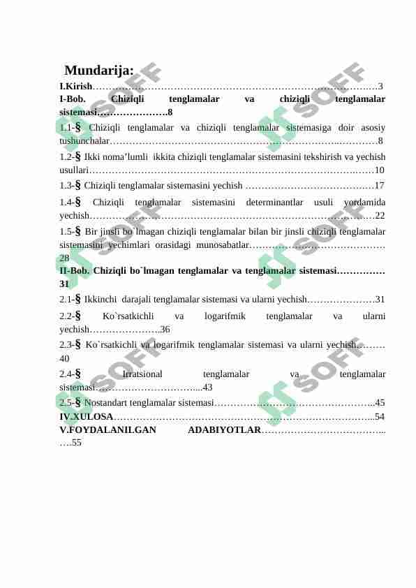 Algebraik tenglamalar sistemasi va ularni yechishni elementar usullari