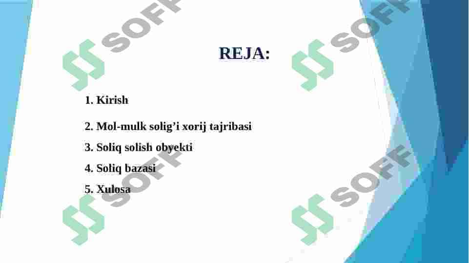 YURIDIK  VA JISMONIY SHAXSLARDAN OLINADIGAN MOL-MULK SOLIG‘I VA ULARNING SOLIQ SOLISH OBYEKTLARI  VA BAZALARI 2