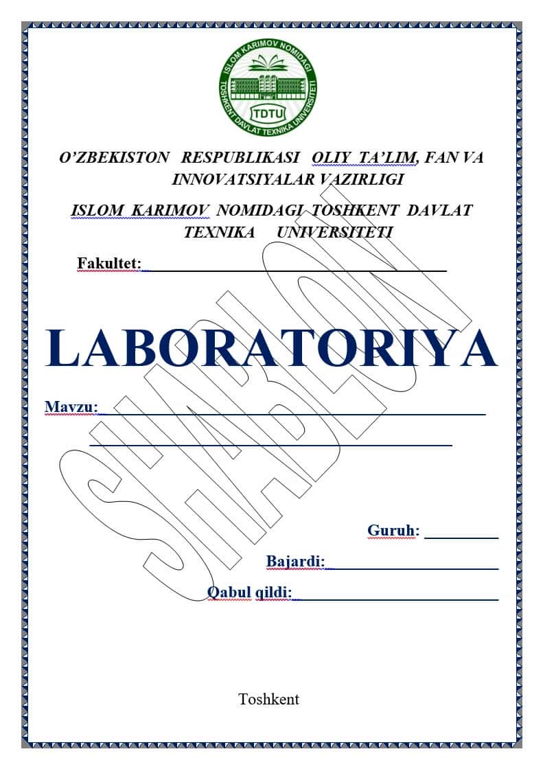 Laboratoriya ishi yuzi TDTU 1