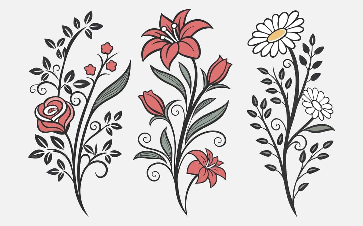Gulli dizayn elementlarini o'rnating | Set floral design elements 1