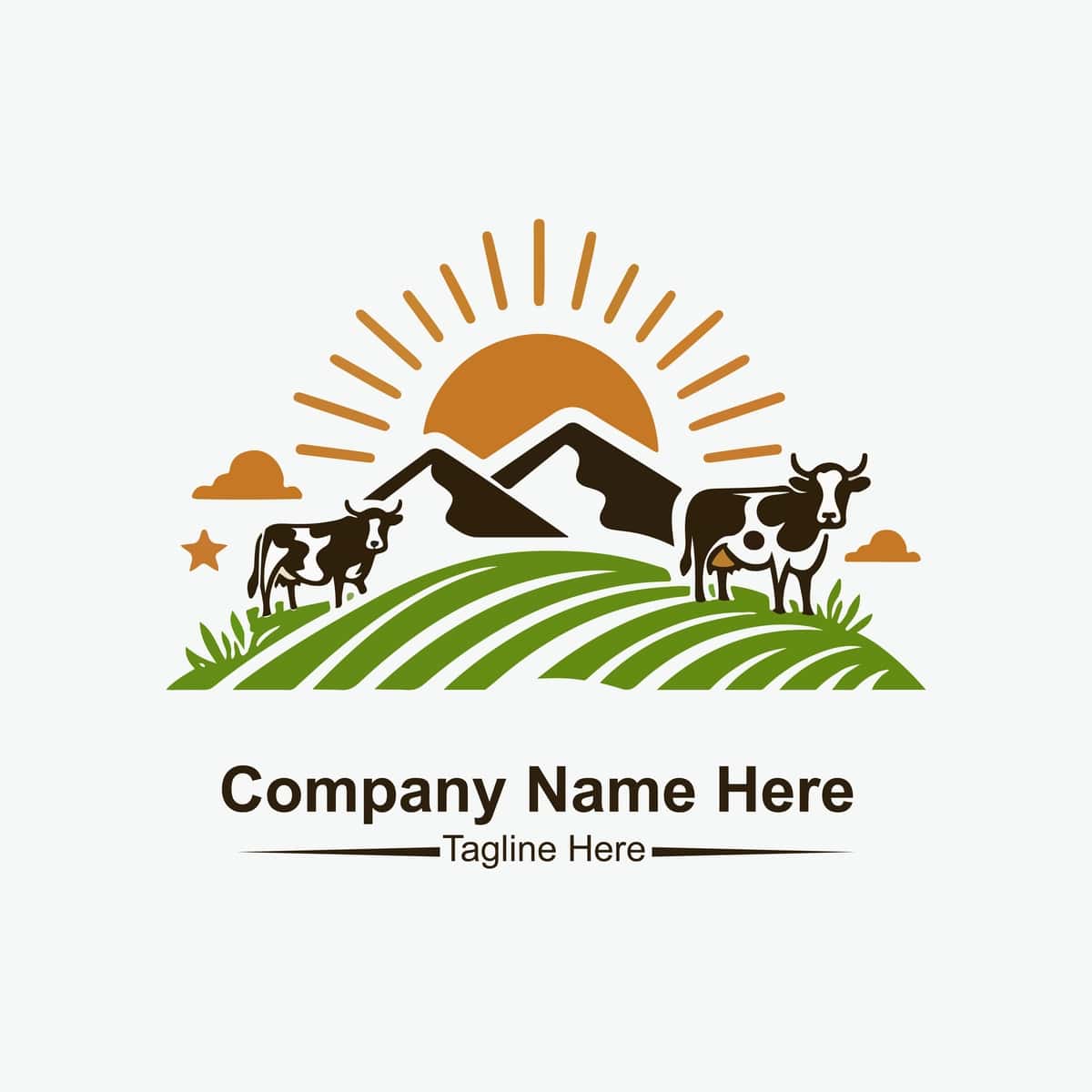 Usti quyoshli sigirlar bilan logotipli organik ferma | Logo organic farm with sun cows top 1