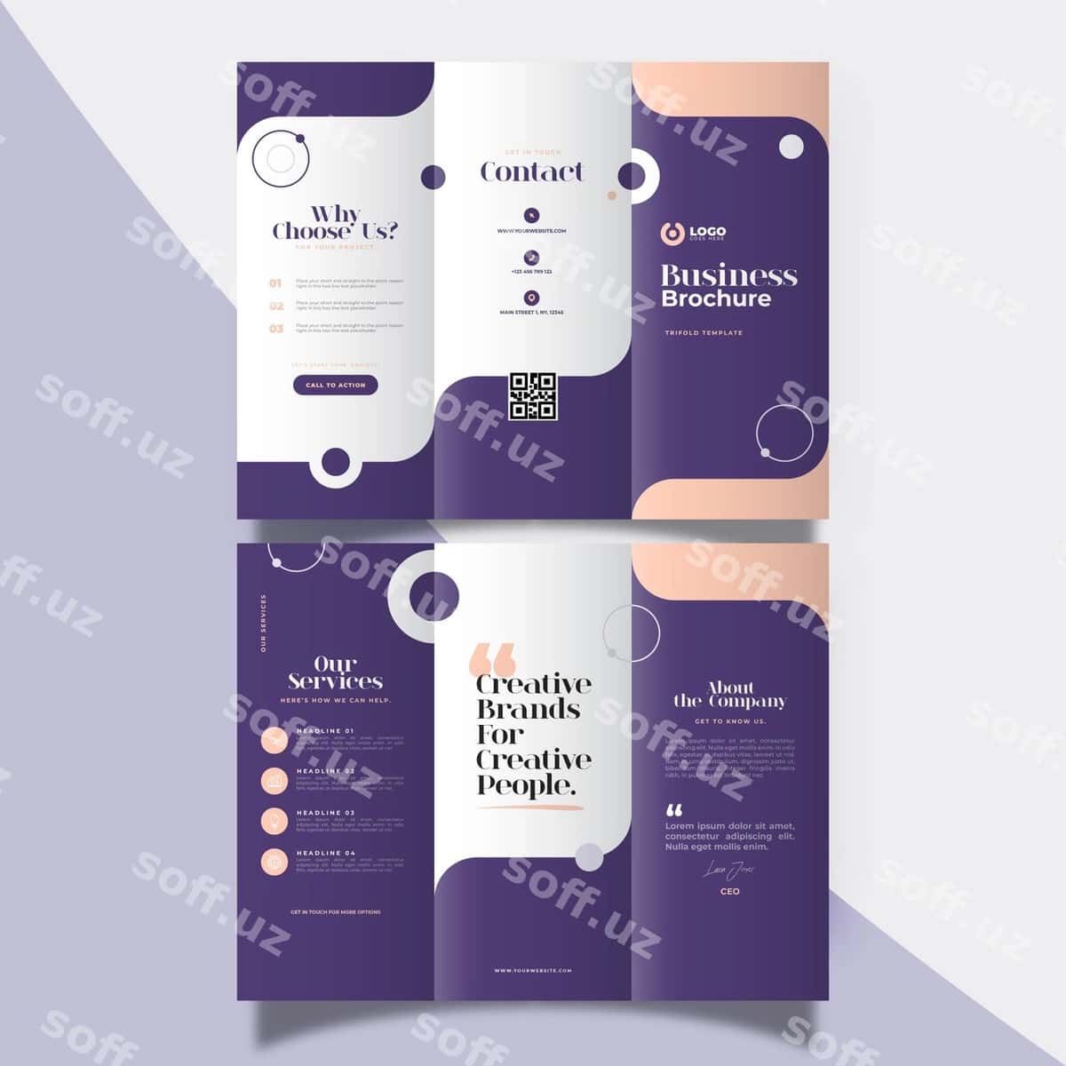 Mavzu uchun uch qirra broshyurа shabloni | Abstract trifold brochure template 1
