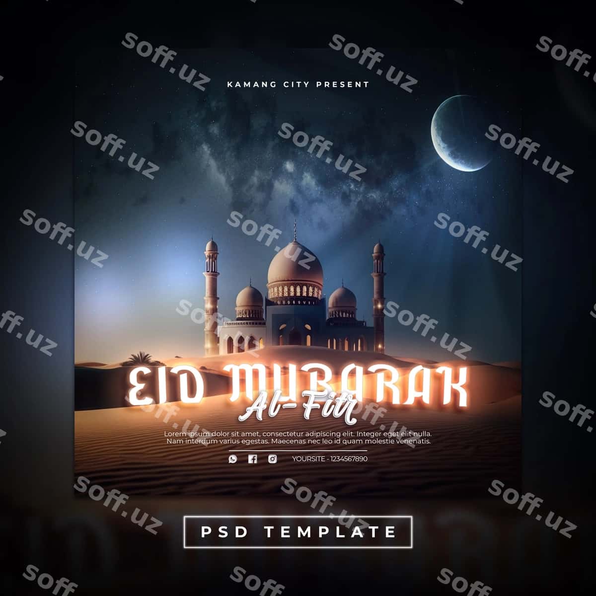 Eid muborak, oy foni bilan | Ad eid mubarak with moon background 1