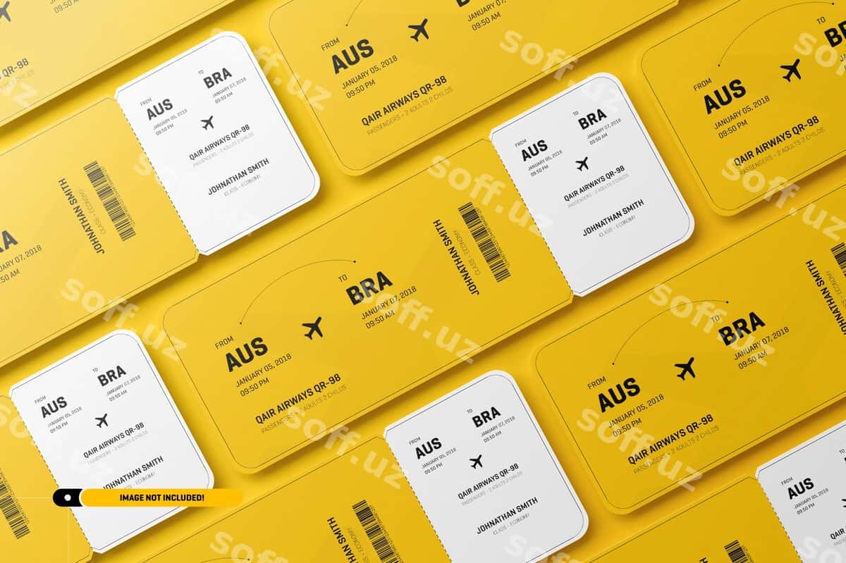 Samolyot chiptalari namunasi | Airplane tickets mockup 1