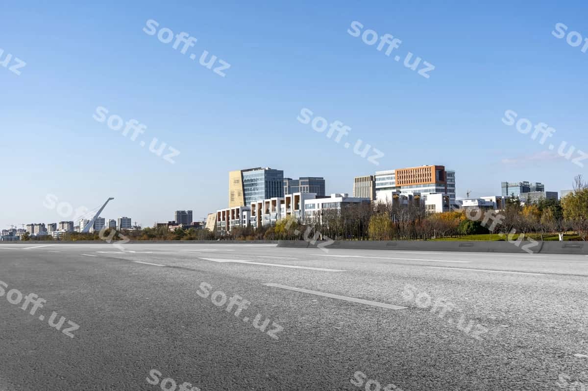 Asfaltli yo'l shahar binolari silueti | Asphalt pavement urban building skyline 1
