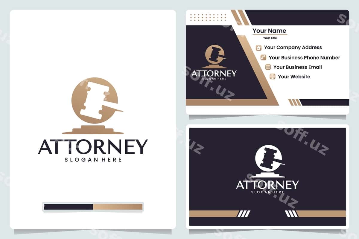 Advokat chaku logotipi dizayni biznes kartochkasi | Attorney hammer logo design business card 1