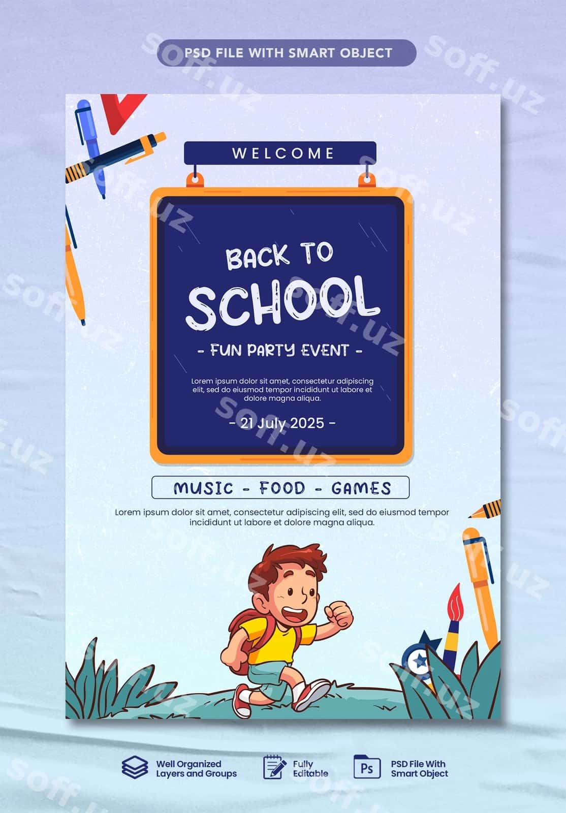 Maktabga qaytish poster dizayn shabloni | Back school poster design template 1