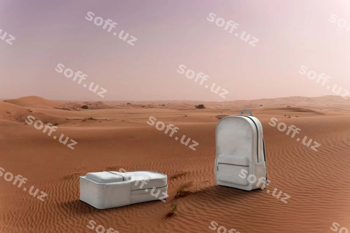 So'moqcha chizgichi cho'lon qumloxı | Bag mockup desert 1