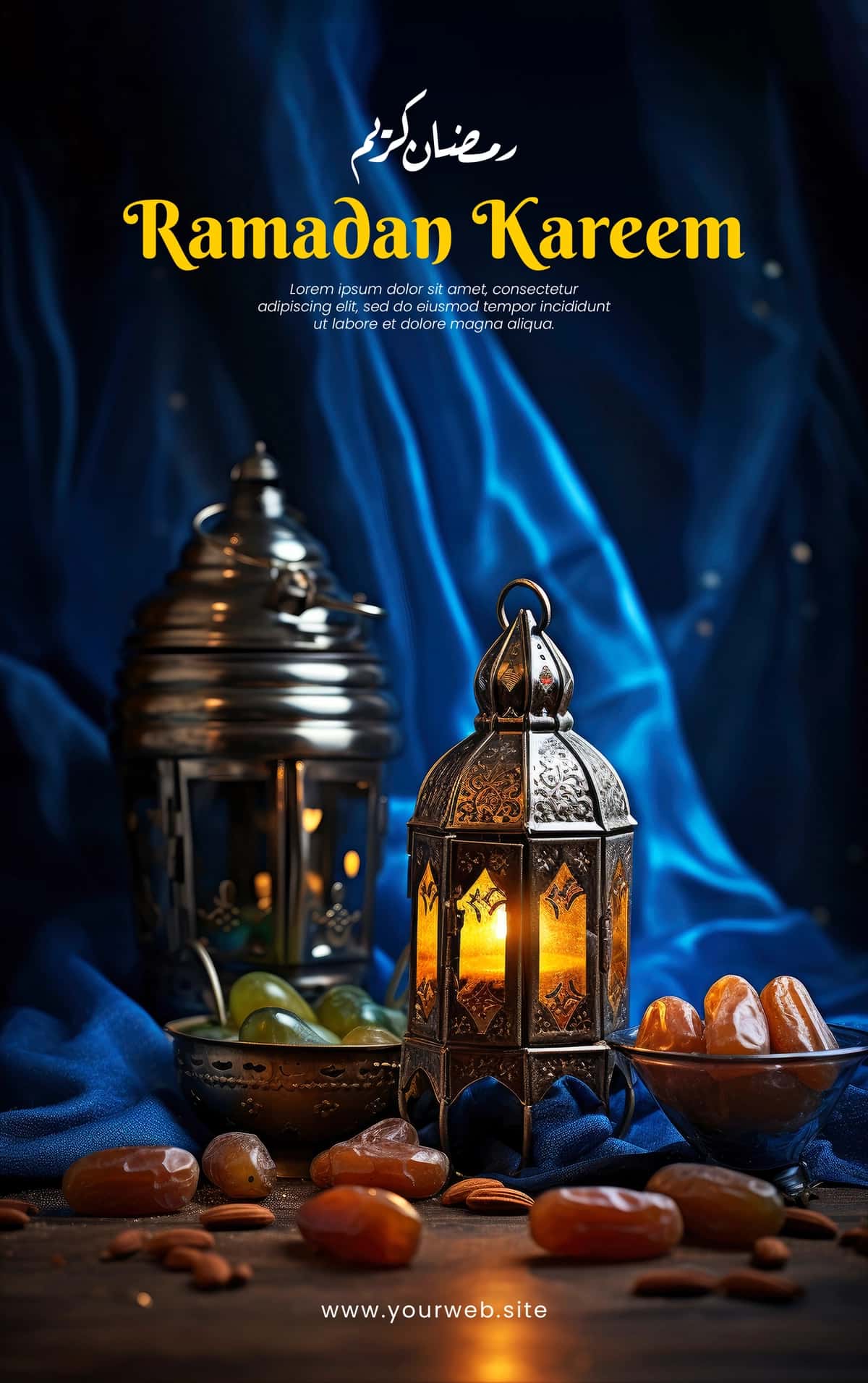 Muqaddas Ramazon tushunchasi fonar sanalari bilan Ramazon plakati shabloni | Ramadan poster template with holy ramadan concept lantern dates 1