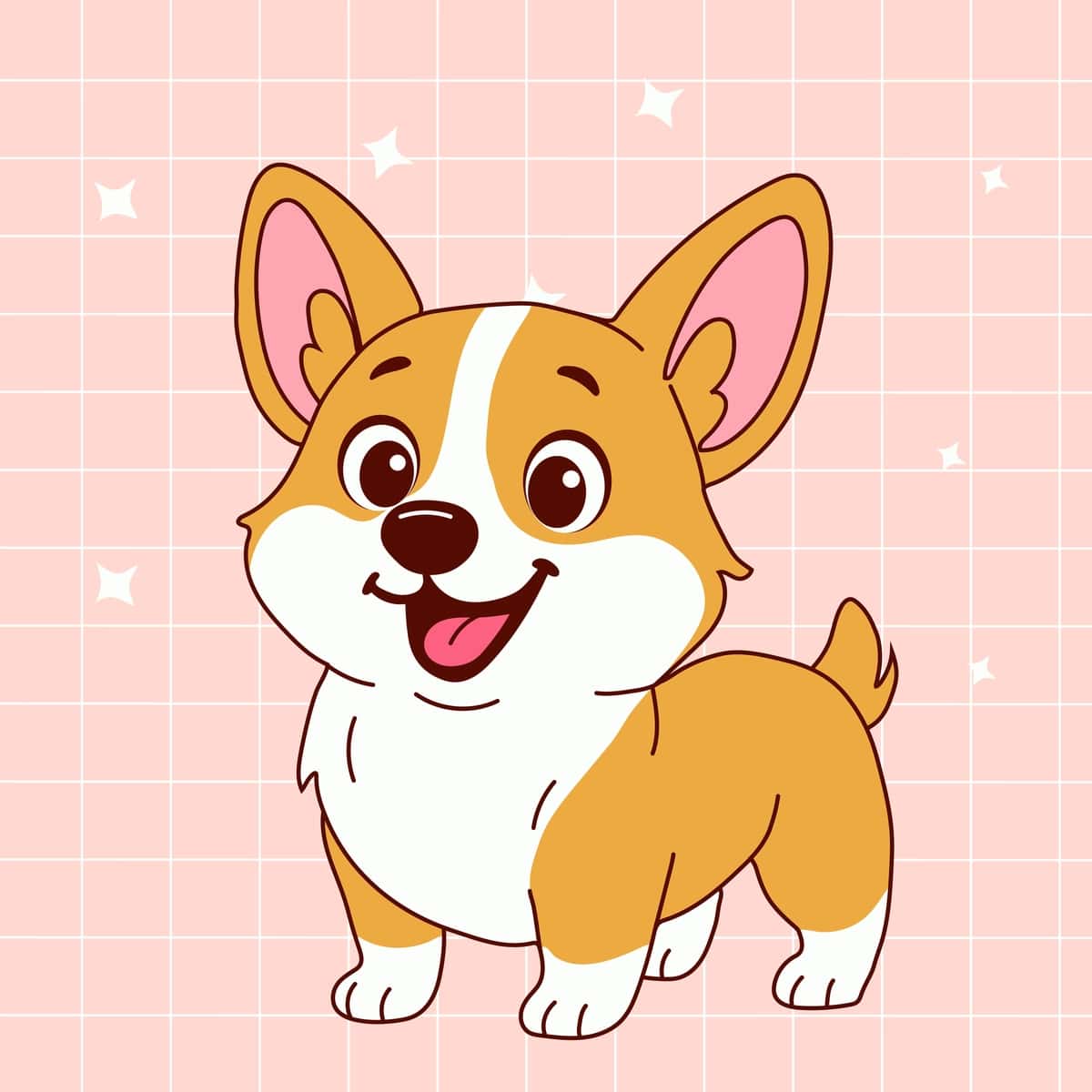 Jilmayib turgan korgi iti obrazi, tekis uslubda | Smiling corgi dog character flat style 1