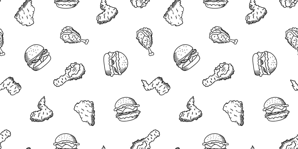 Qovurilgan tovuq naqshli fon fonida qovurilgan tovuq namunasi | Fried chicken seamless pattern background doodle fried chicken pattern 1