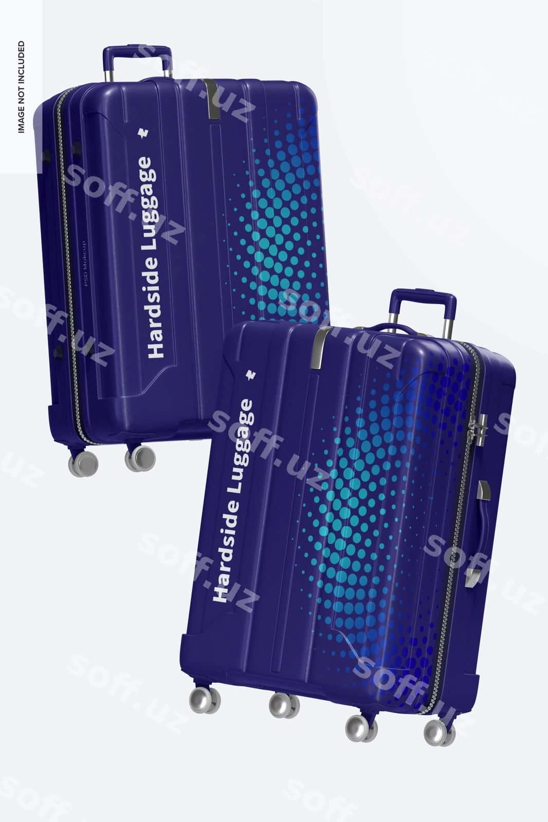 Katta qattiq jisotli bagaj namunasi suza | Big hardside luggage mockup floating 1
