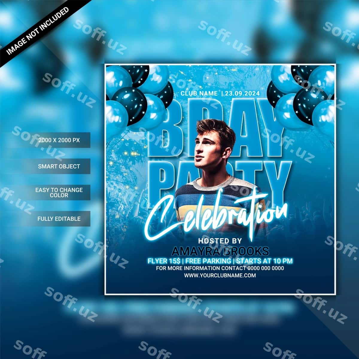 Tug'ilgan kun to'ya flyer shabloni | Birthday party flyer template 1