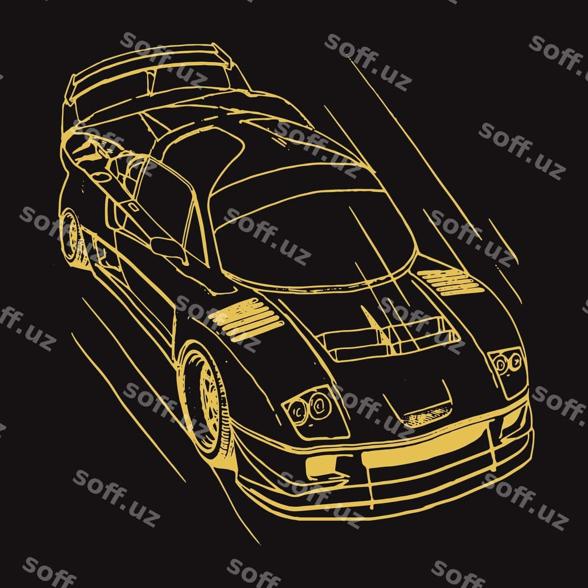 Qora sariq rasm mashina chizma san'ati | Black yellow image car line art 1
