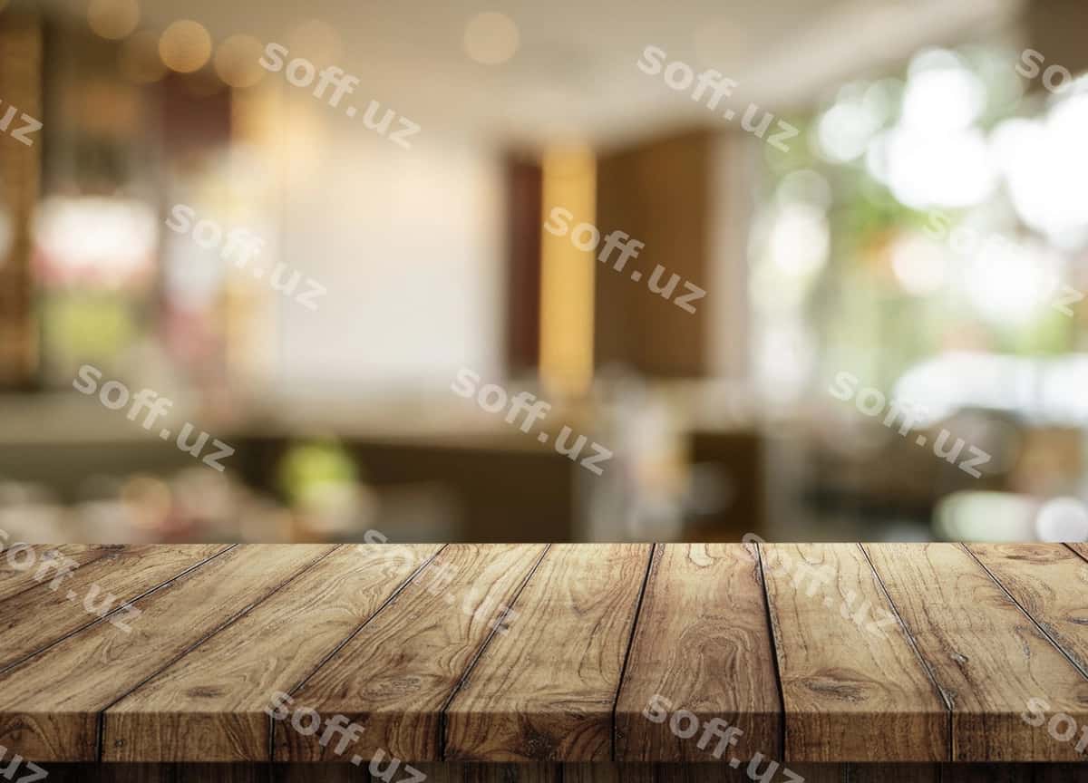 Bo'sh yog'och stol usti boke orqa fonda | Blank wood top table bokeh background 1