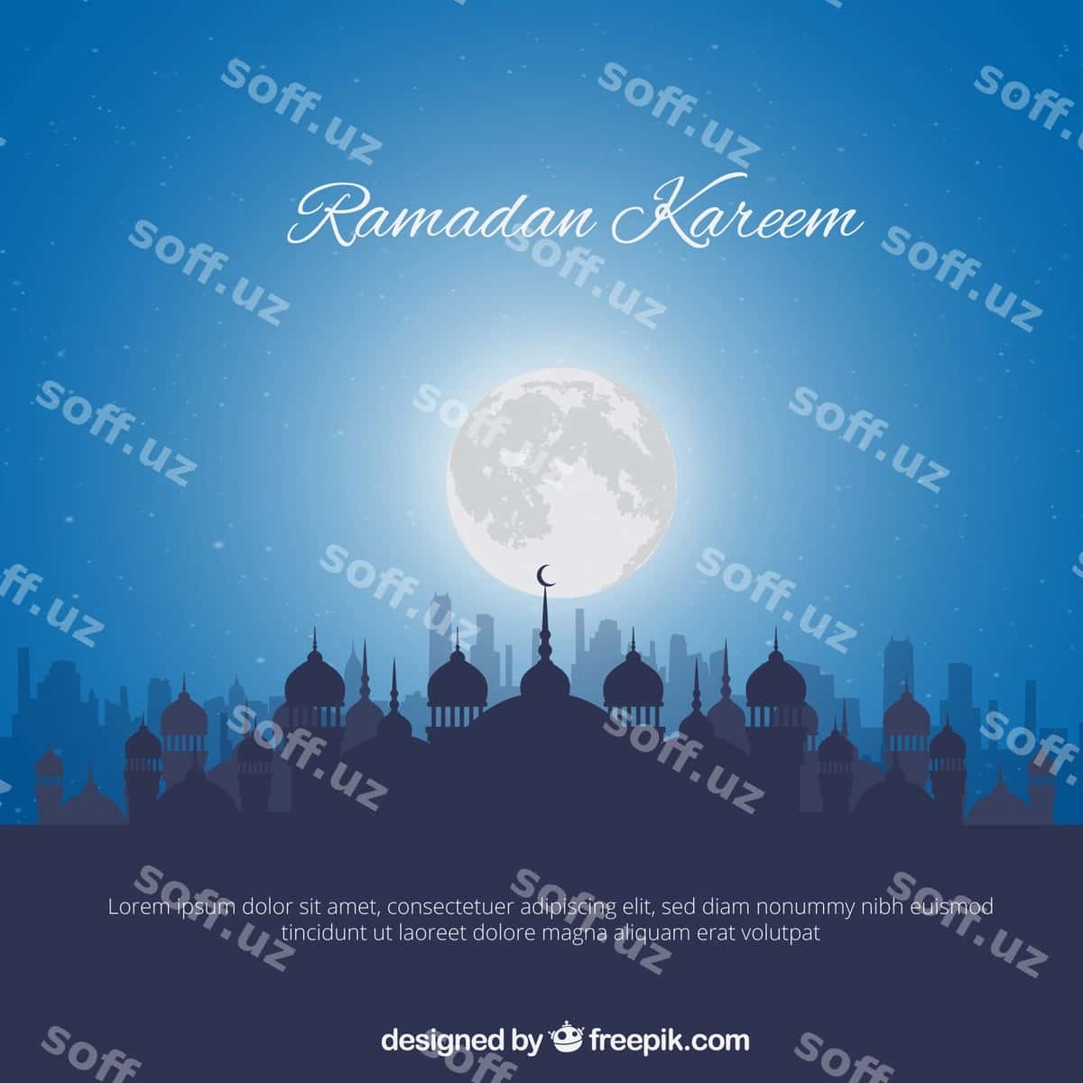 Ko'k orqa fonda siluetli masjid | Blue background with mosque silhouette 1