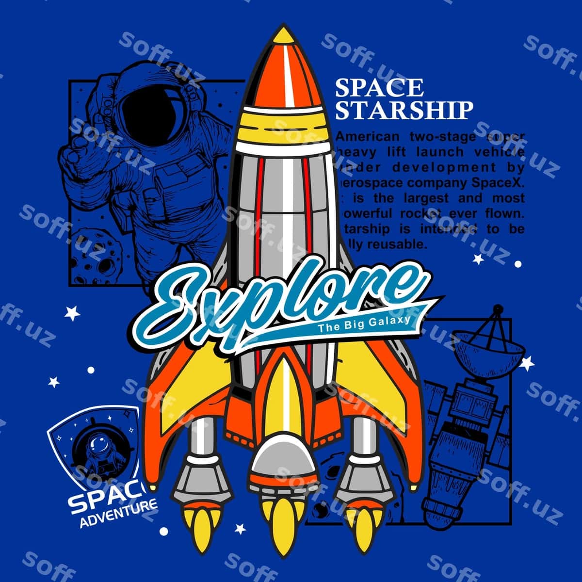 Kosmik kema tasvirlangan ko'k plakat | Blue poster with space shuttle it 1
