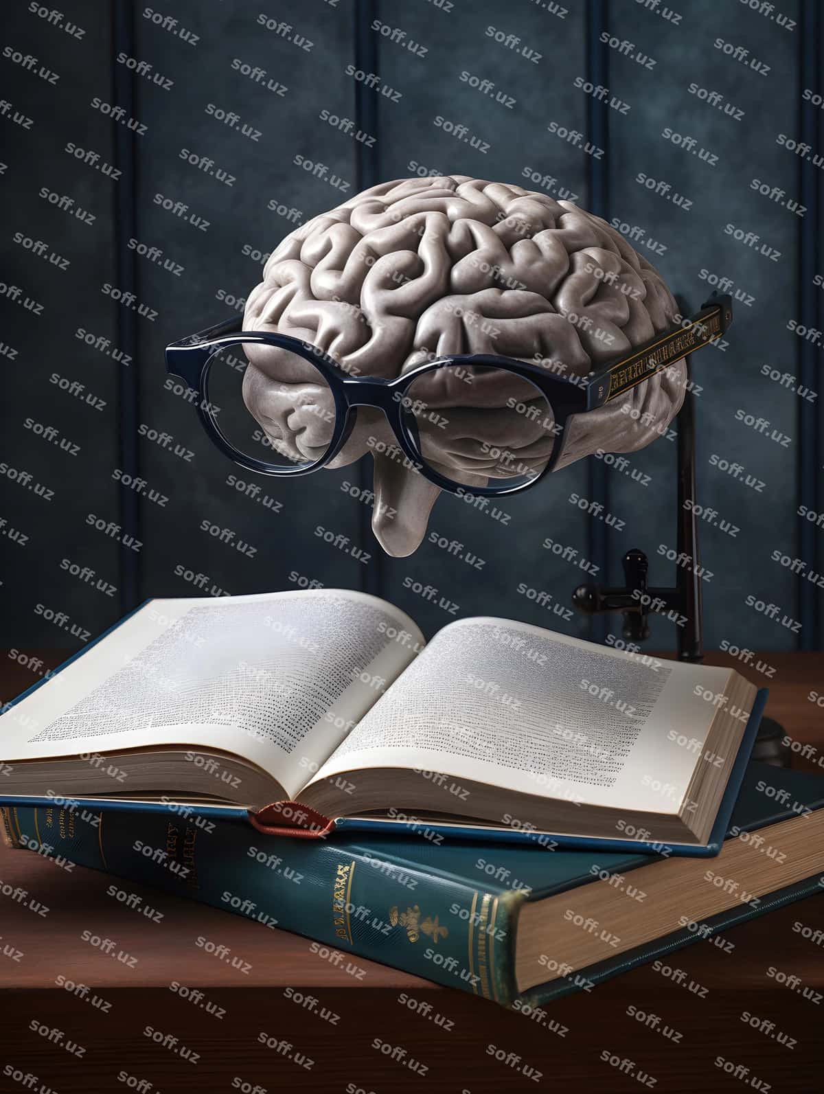 Ko'zoynakli miya kitob o'qish | Brain with eyeglasses reading book 1