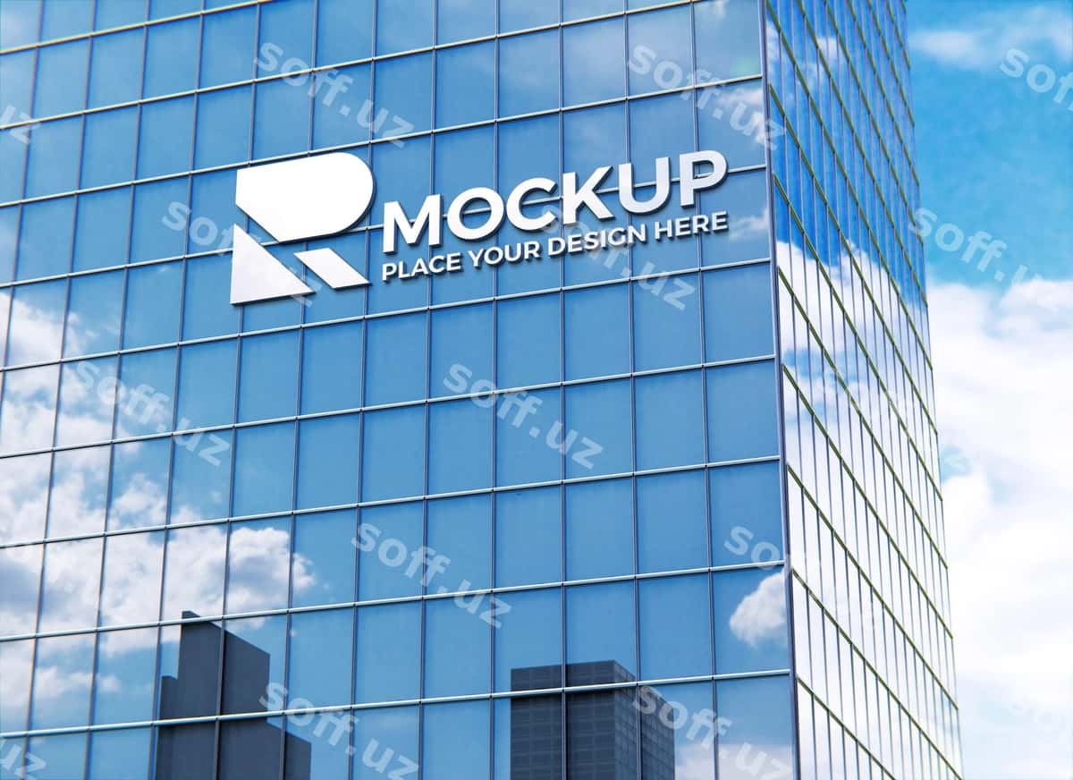 Logo maketi bilan bino jabhasi | Building facade with logo mockup 1