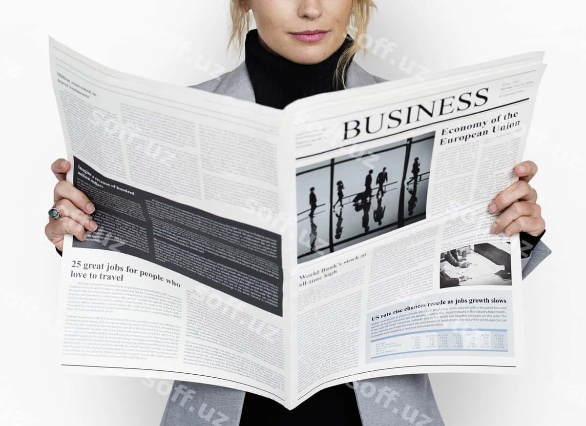 Biznes ayol gazeta o'qiy kontseptsiya | Business woman reading newspaper concept 1