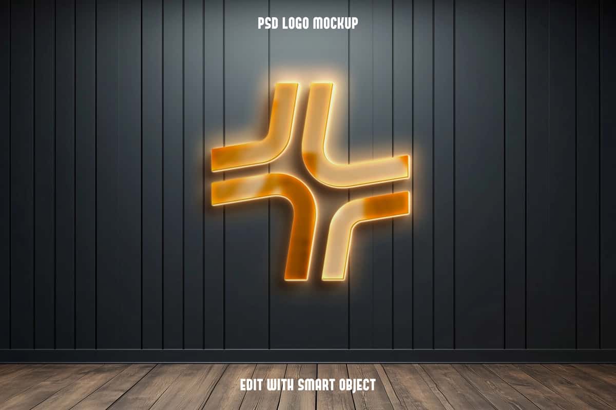 3D oltin logotipli devor maketlari | 3d golden logo mockup wall 1