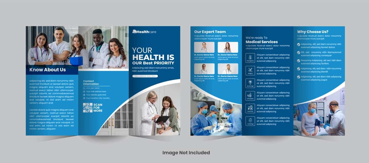 Professional tibbiy sog'liqni saqlash xizmatlari uch qatlamli broshyura dizayni | Professional medical healthcare services trifold brochure design 1