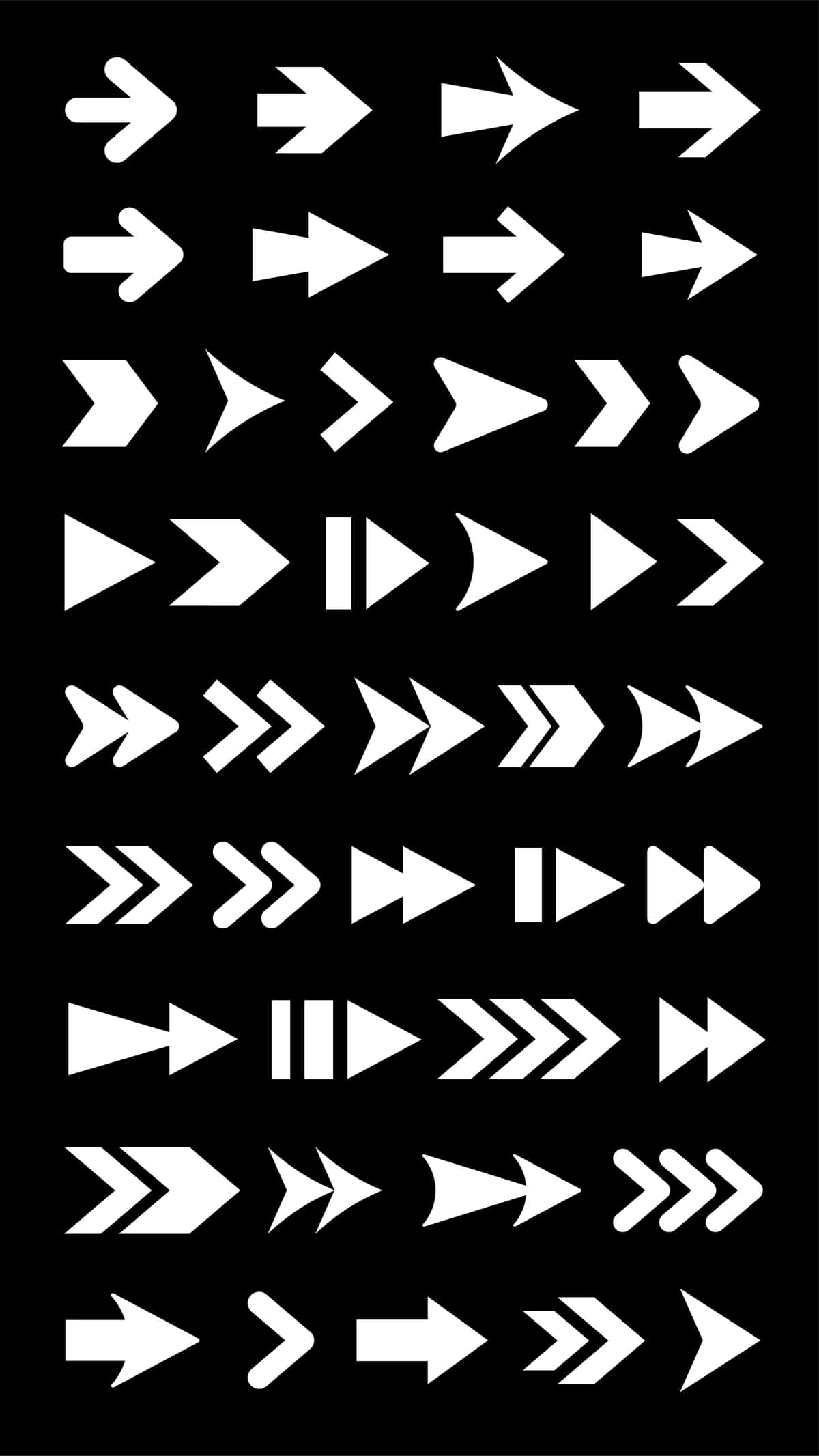 To'plam oq o'q piktogramma qora fon turli o'q dizaynlashtirilgan | Collection white arrow icons black background various arrow designs 1