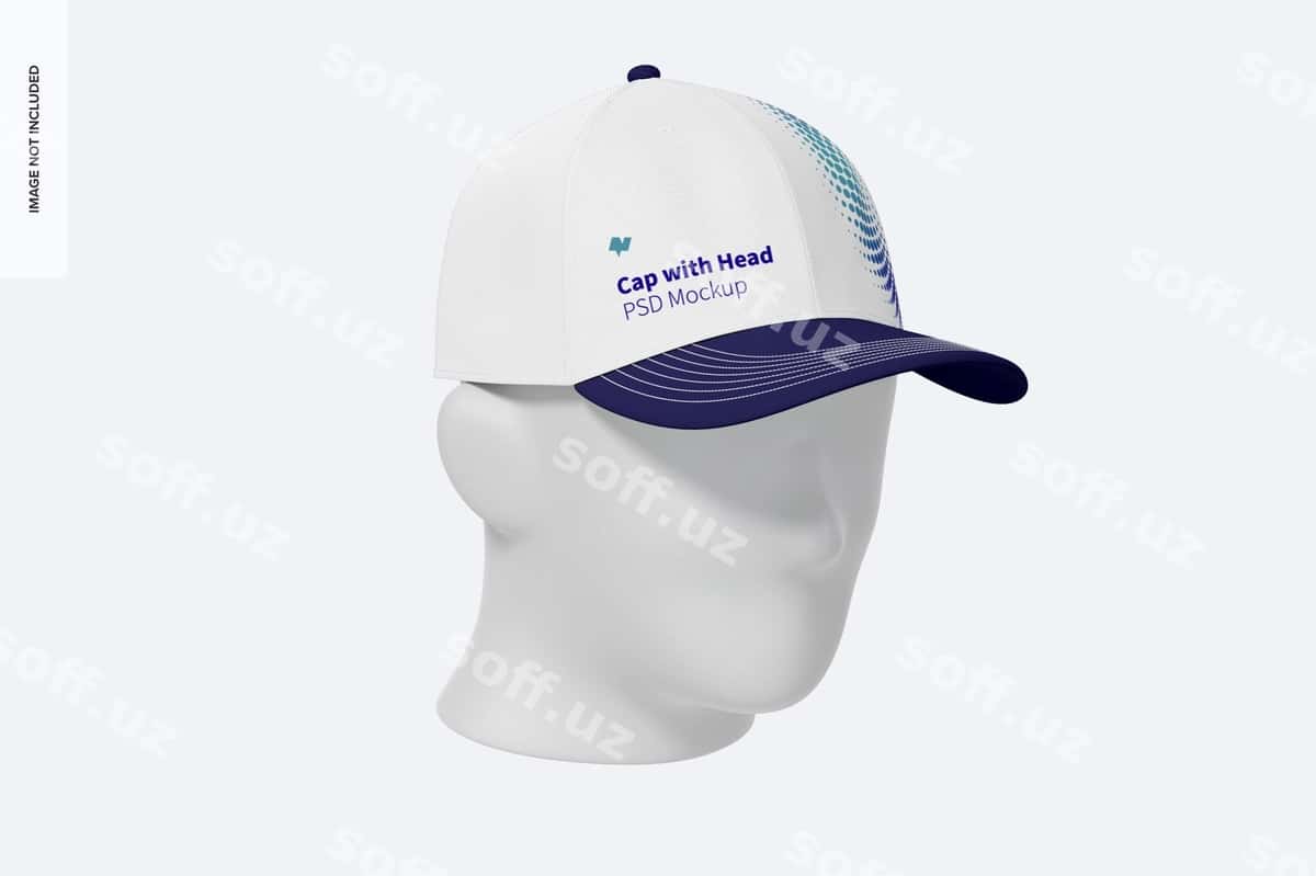 Bosh kap mockup 3 4 oldinchi chap tomondan ko'rinish | Cap with head mockup 3 4 front left view 1