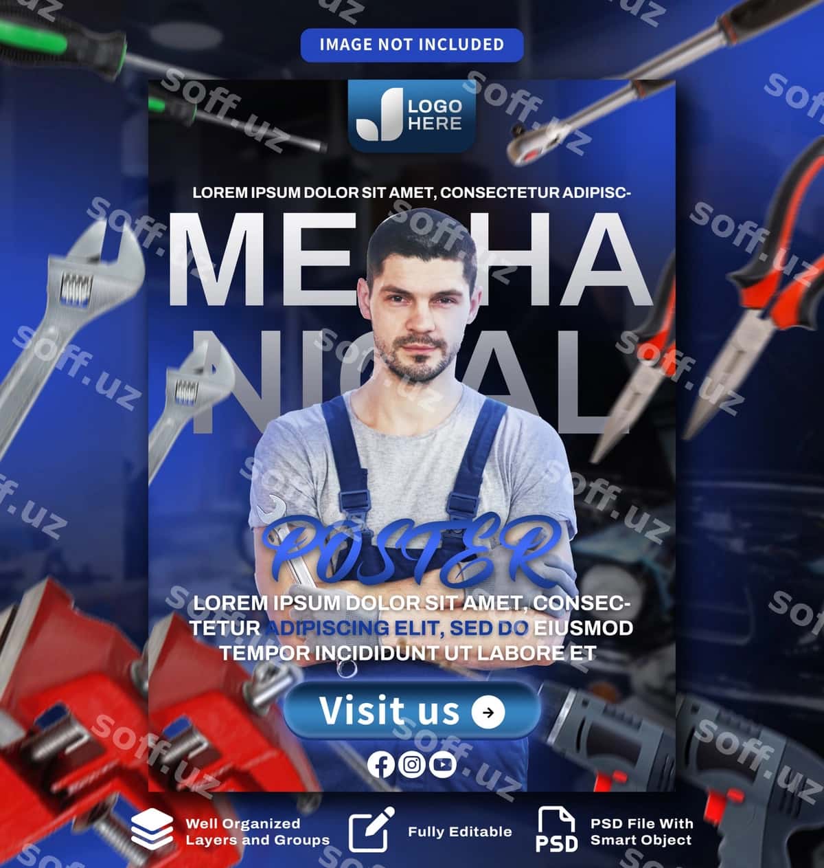 Mashina mexaniki poytaksi shablon dizayni | Car mechanic poster template design 1