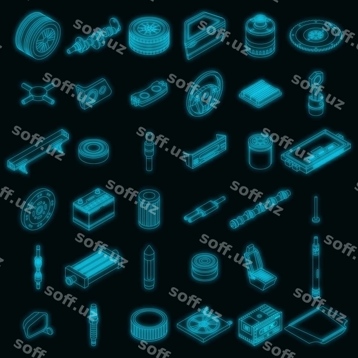 Mashina eki ikonkalar vektor neon to'plami | Car parts icons set vector neon 1