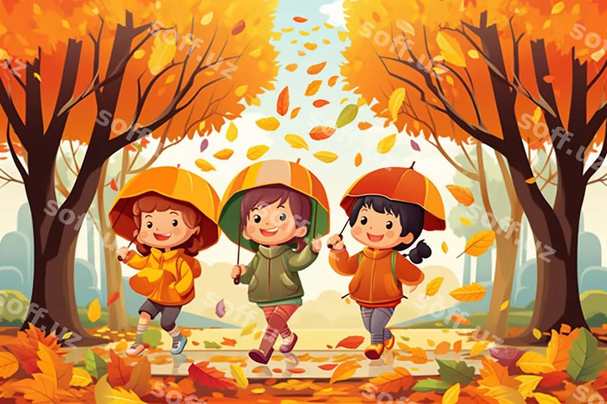Kartinka bolalari sovga tutgan holda | Cartoon children holding umbrellas 1