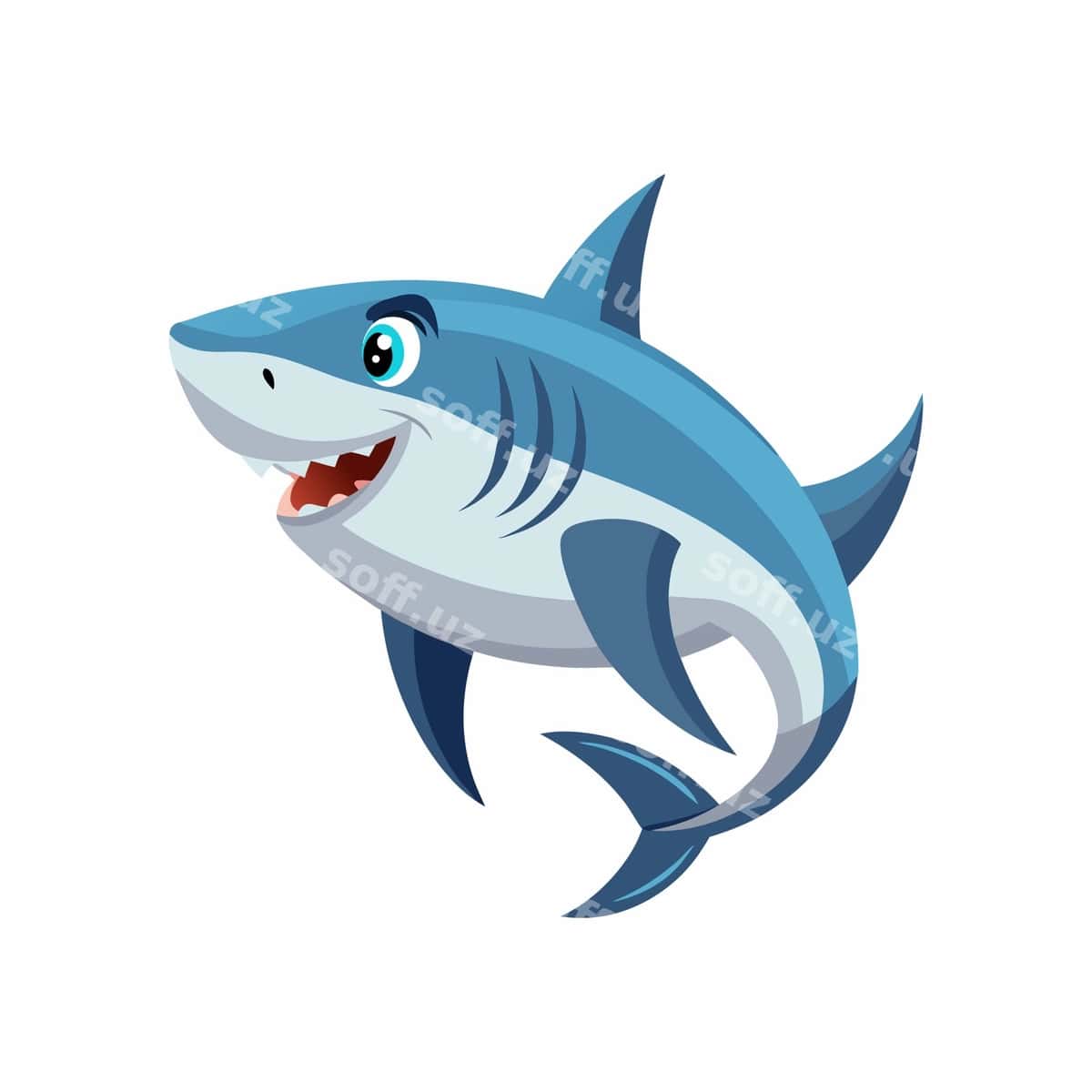Multfil'm akula guladi oq orqa fonda | Cartoon shark smiling white background 1